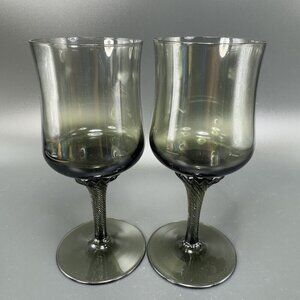 Vintage Royal Prestige Smoke Grey Green Twisted Stem Glasses Goblets Cups Set2
